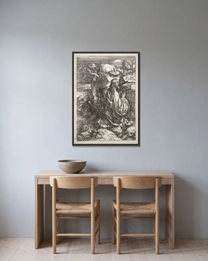 Kristus på Oljeberget, 1515 av Albrecht Dürer inramad på en vägg