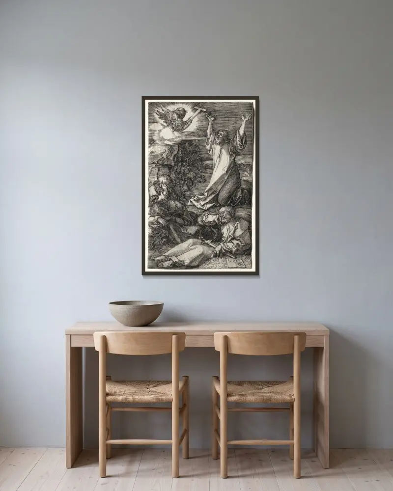 Kristus på Oljeberget, 1508 av Albrecht Dürer inramad på en vägg