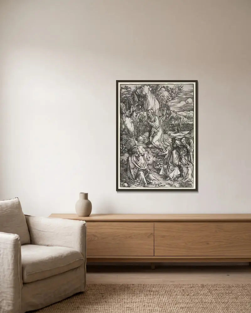 Christus am Ölberg, 1497 von Albrecht Dürer gerahmt an einer Wand