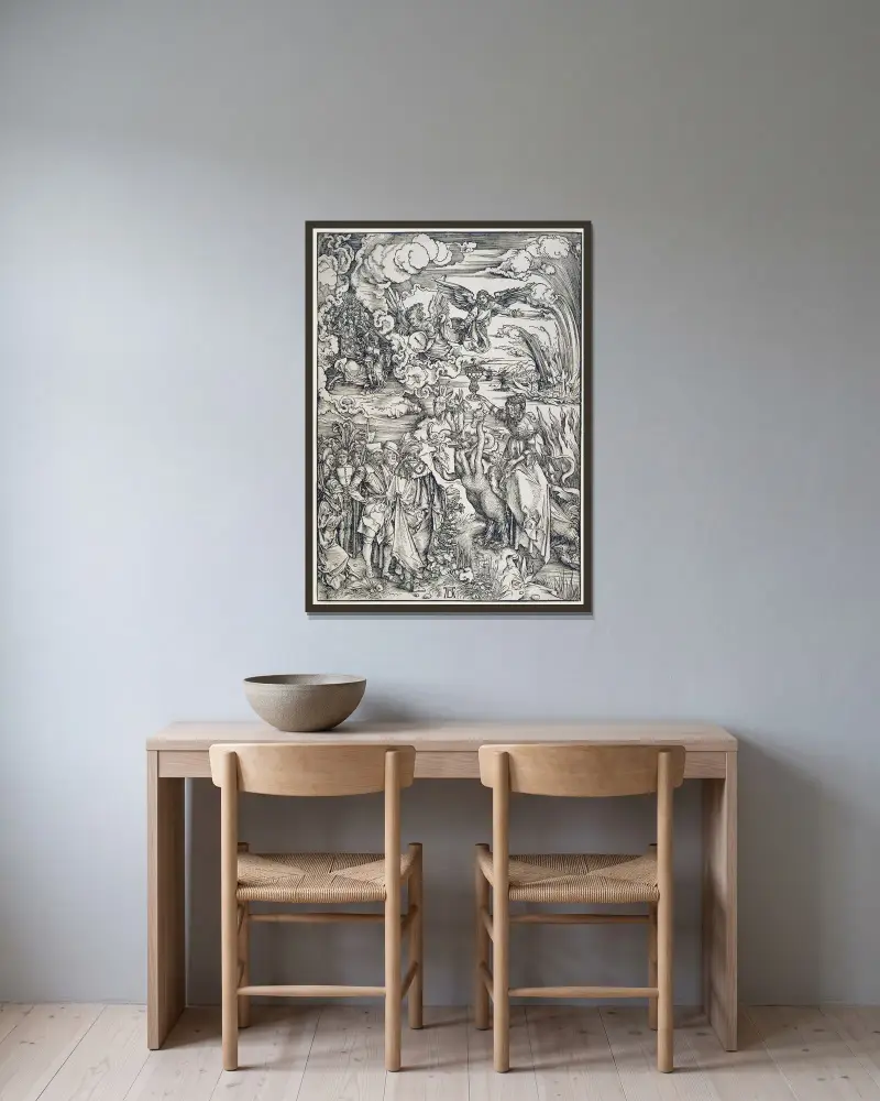 Das babylonische Weib von Albrecht Dürer gerahmt an einer Wand