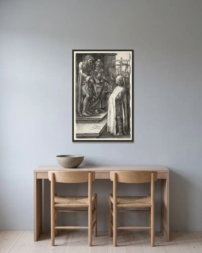 Ecce Homo av Albrecht Dürer inramad på en vägg