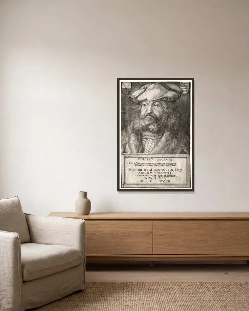 Fredrik den vise, kurfurste av Sachsen av Albrecht Dürer inramad på en vägg