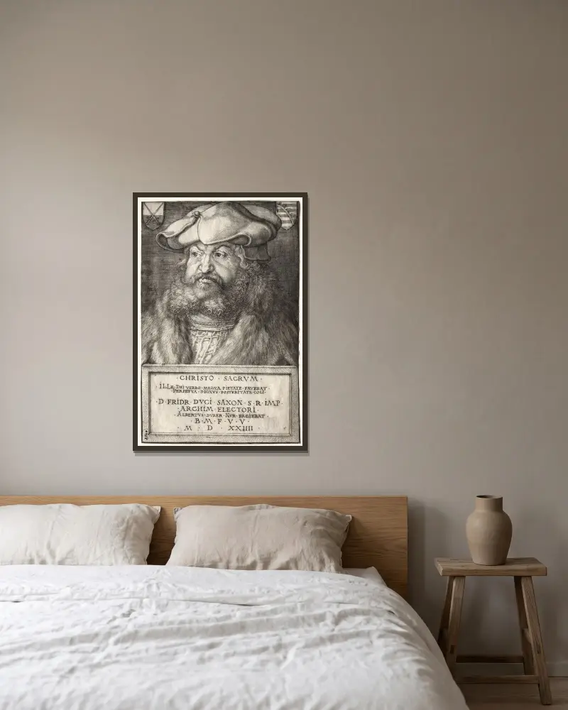 Fredrik den vise, kurfurste av Sachsen av Albrecht Dürer inramad på en vägg
