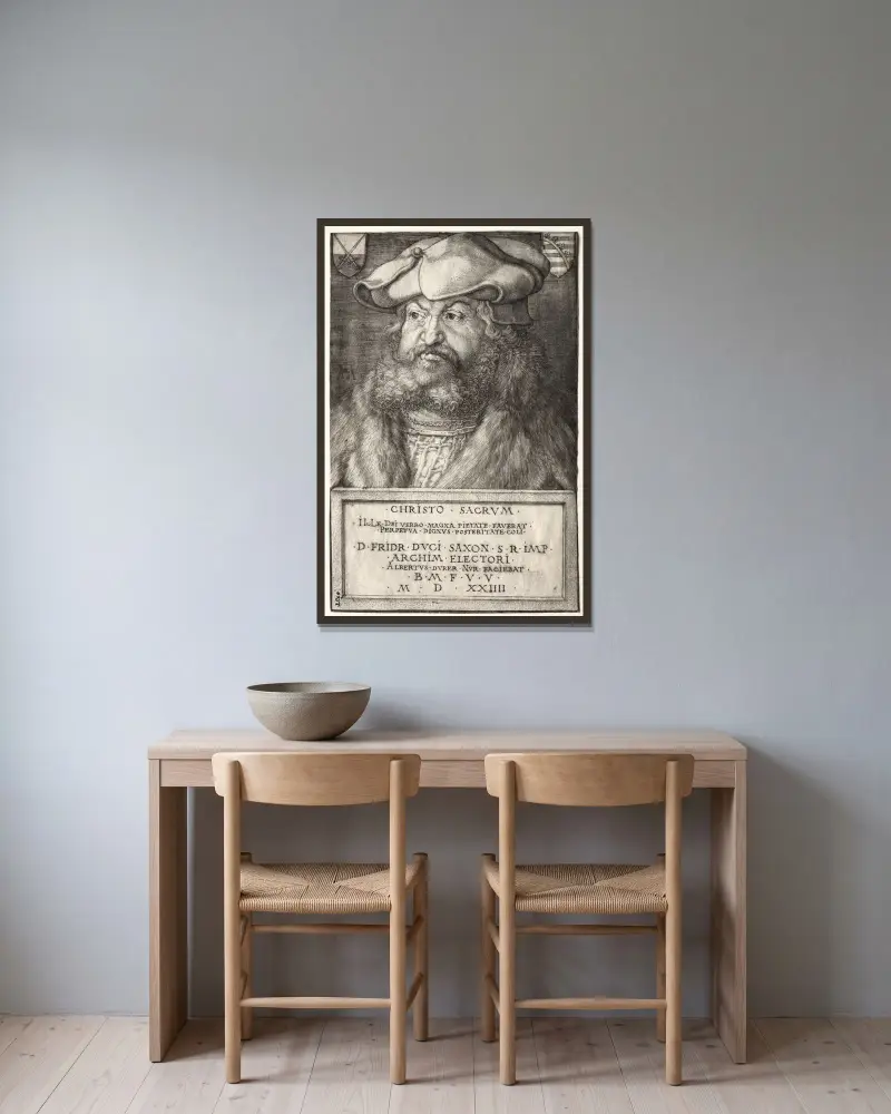 Fredrik den vise, kurfurste av Sachsen av Albrecht Dürer inramad på en vägg