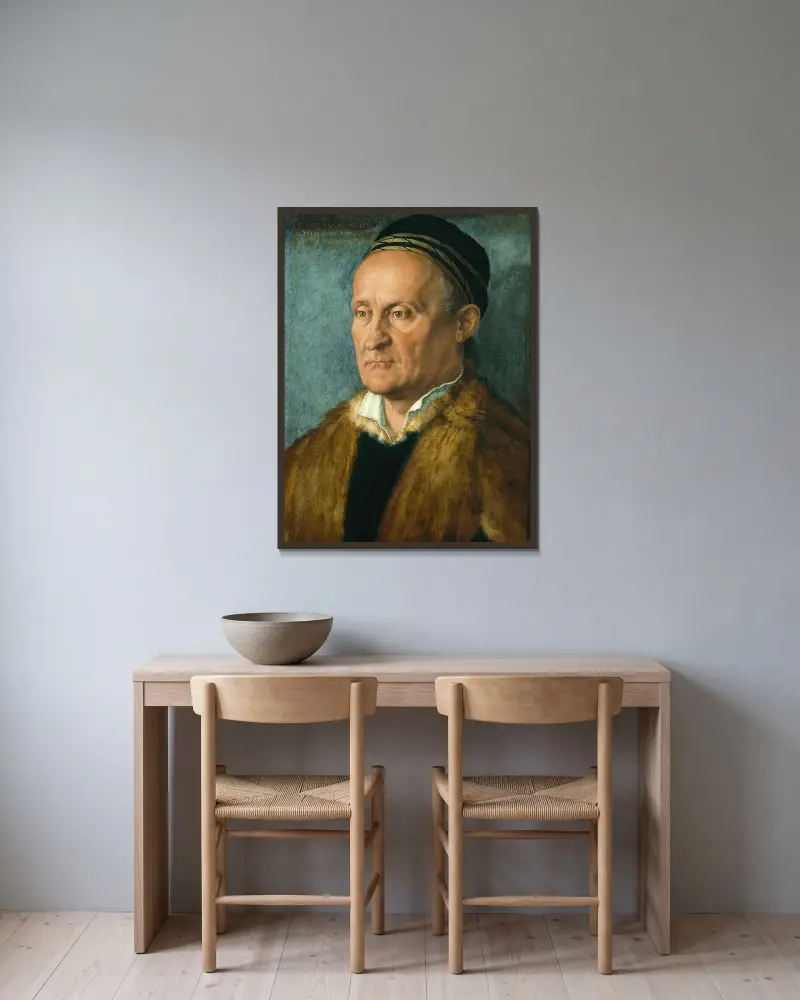 Jakob Muffel av Albrecht Dürer inramad på en vägg