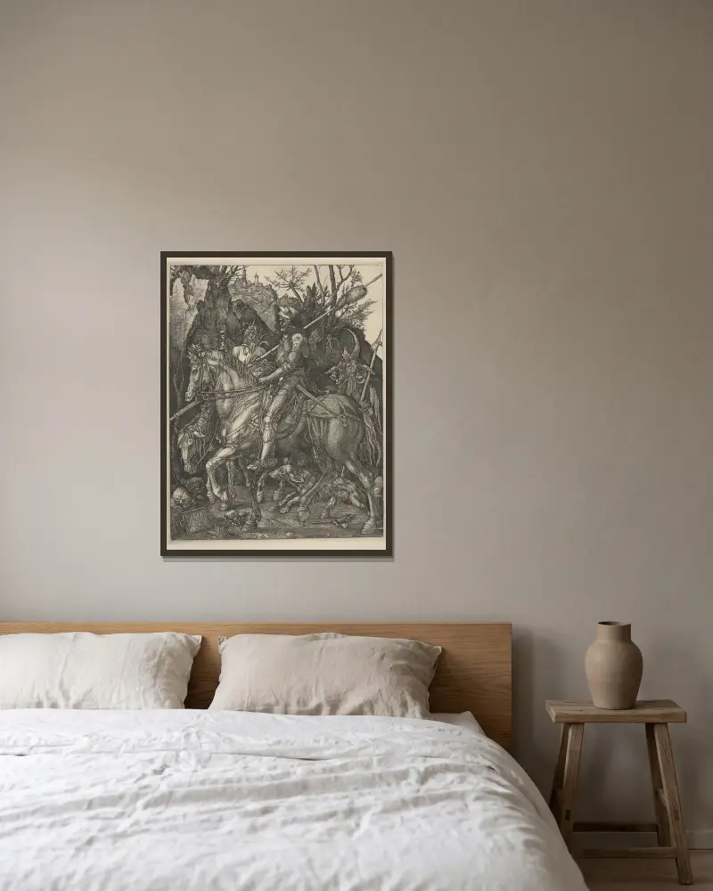 Rytíř, smrt a ďábel – Nr. 1, Albrecht Dürer v rámu na stěně