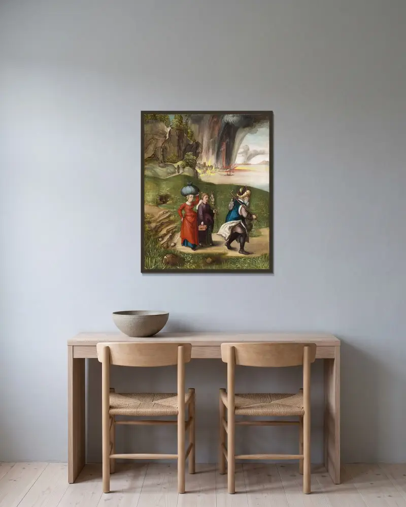 Lot and His Daughters av Albrecht Dürer inramad på en vägg