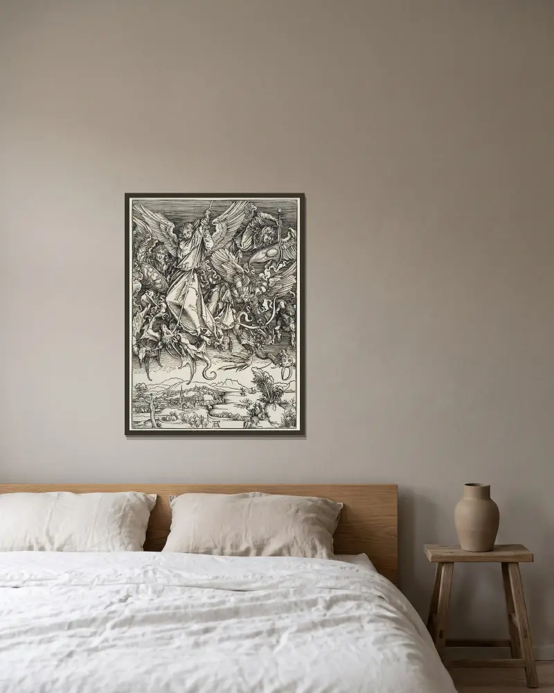Michaels Kampf mit dem Drachen von Albrecht Dürer gerahmt an einer Wand