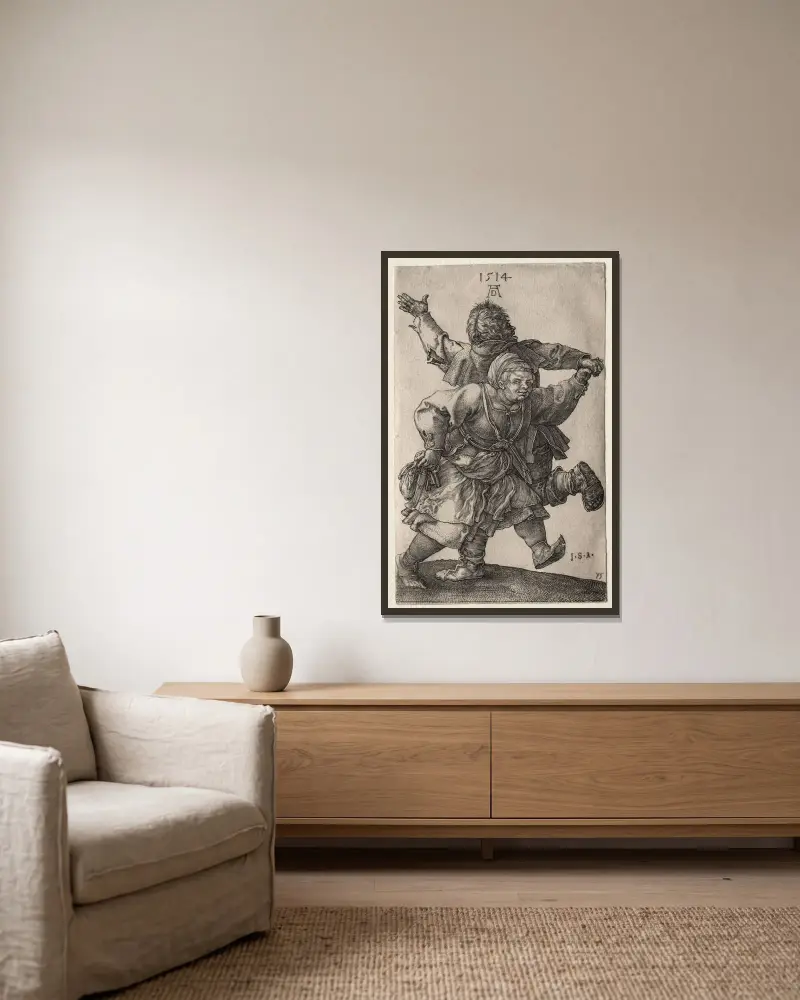 Bauerntanz von Albrecht Dürer gerahmt an einer Wand