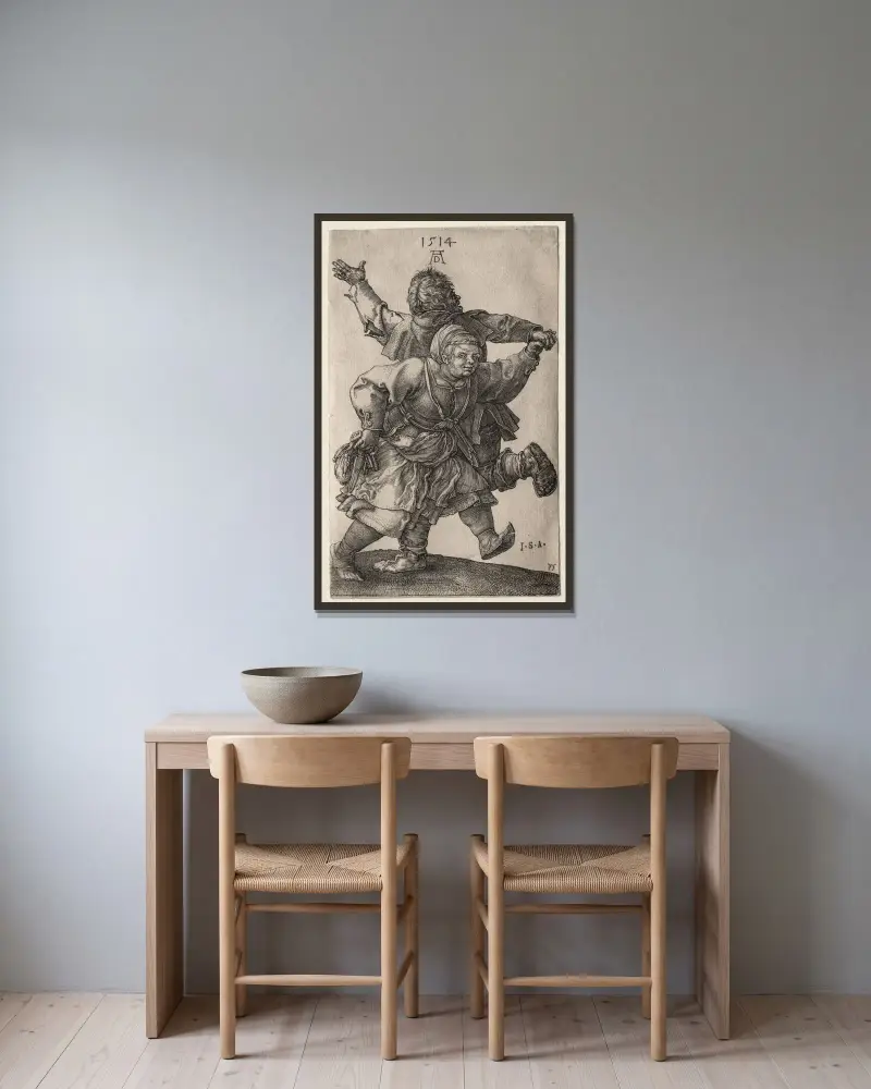 Bauerntanz von Albrecht Dürer gerahmt an einer Wand