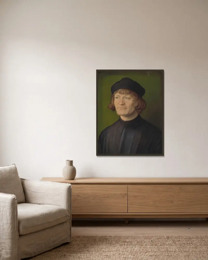Porträtt av prästen Johann Dorsch av Albrecht Dürer inramad på en vägg