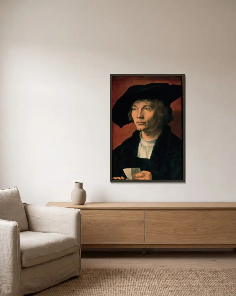 Porträtt av Bernhart von Reesen av Albrecht Dürer inramad på en vägg