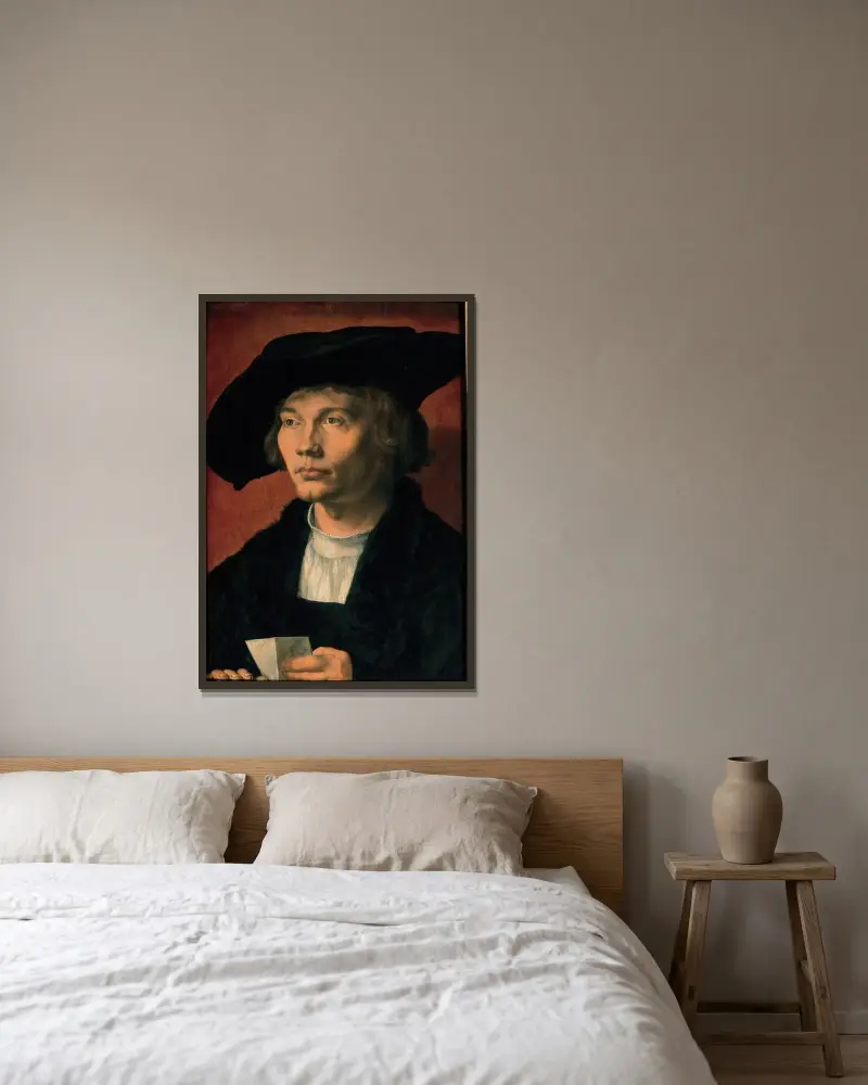 Porträtt av Bernhart von Reesen av Albrecht Dürer inramad på en vägg