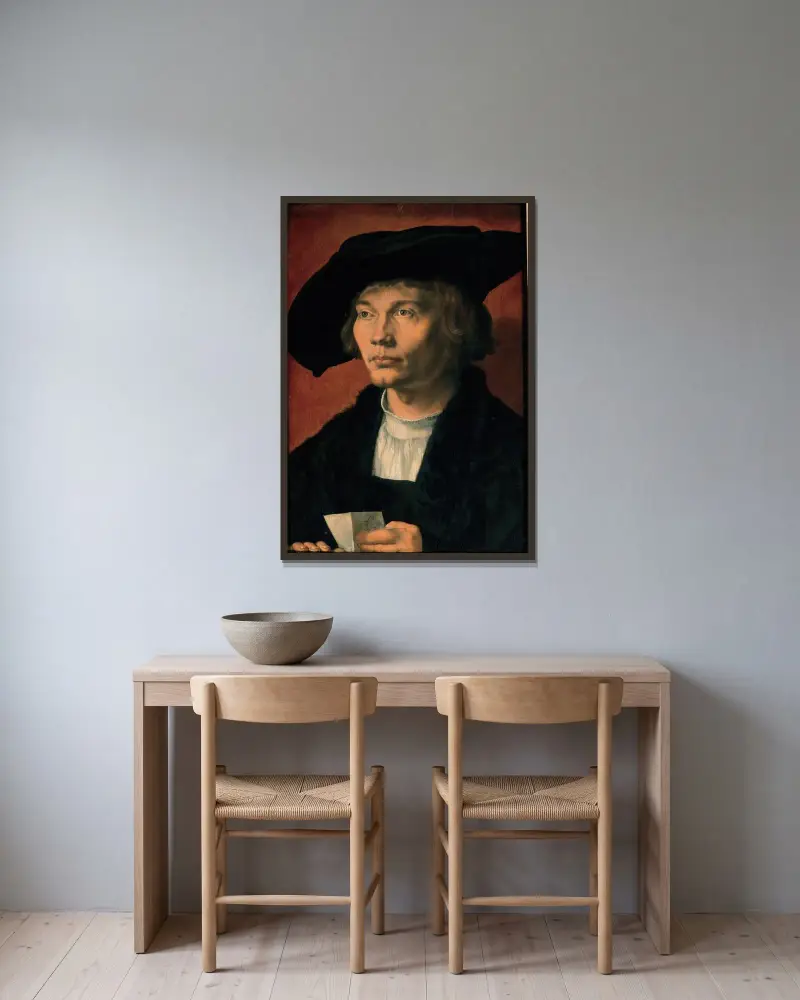 Porträtt av Bernhart von Reesen av Albrecht Dürer inramad på en vägg
