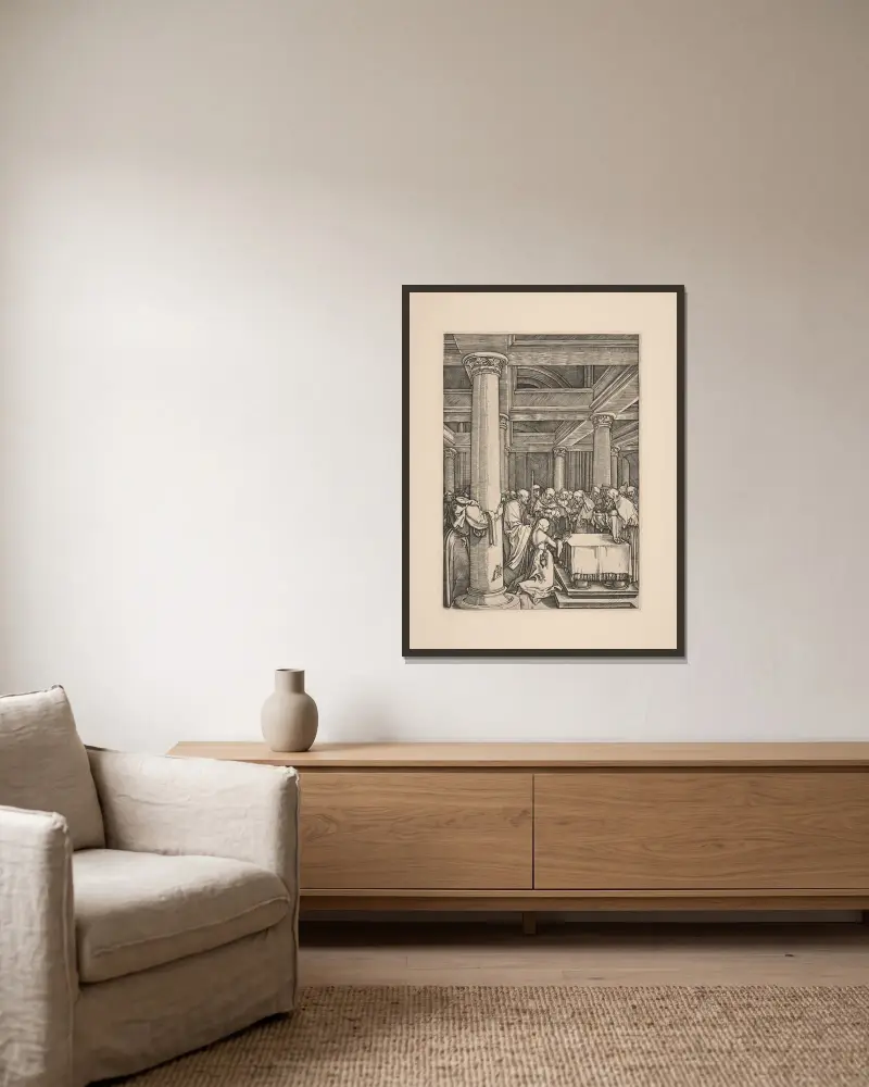 Darstellung Christi im Tempel von Albrecht Dürer gerahmt an einer Wand