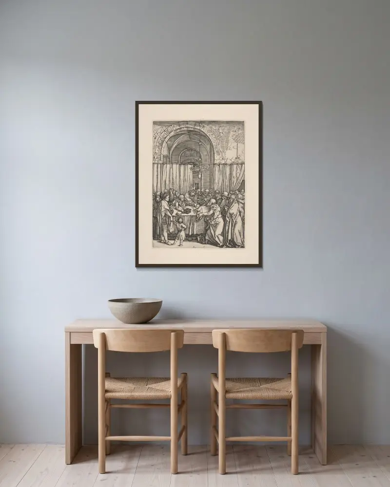 Die Zurückweisung von Joachims Opfer von Albrecht Dürer gerahmt an einer Wand