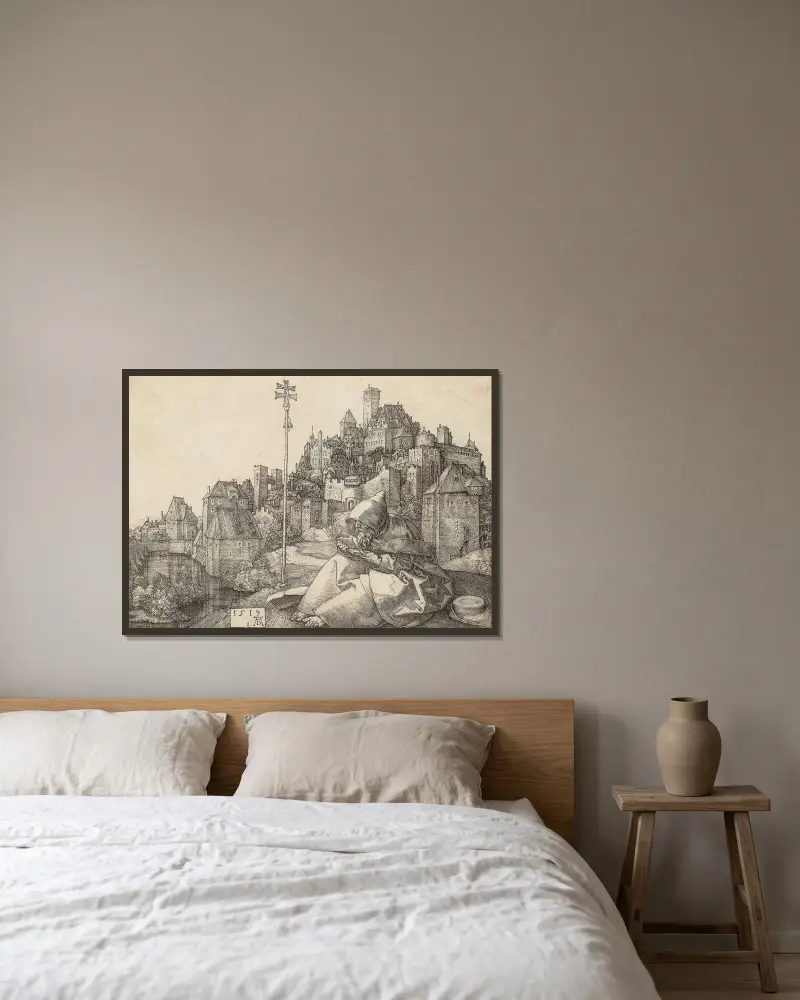 Der heilige Antonius beim Lesen von Albrecht Dürer gerahmt an einer Wand