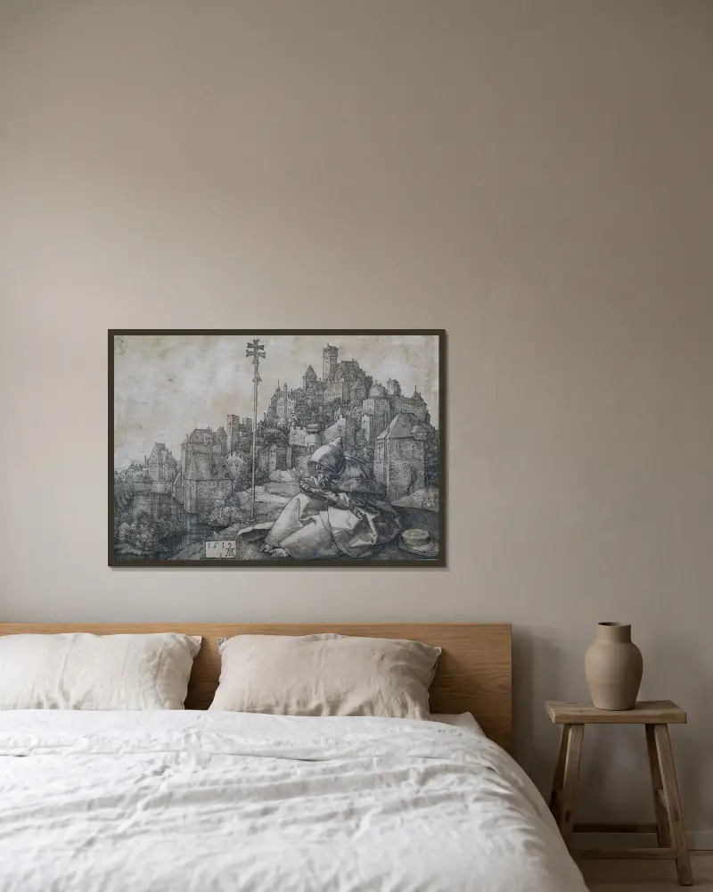 Der heilige Antonius von Albrecht Dürer gerahmt an einer Wand