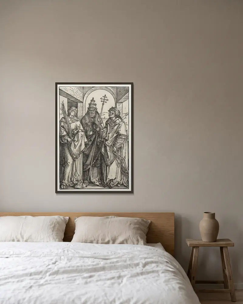 Saints Stephen, Sixtus and Laurence (c. 1504–5) av Albrecht Dürer inramad på en vägg
