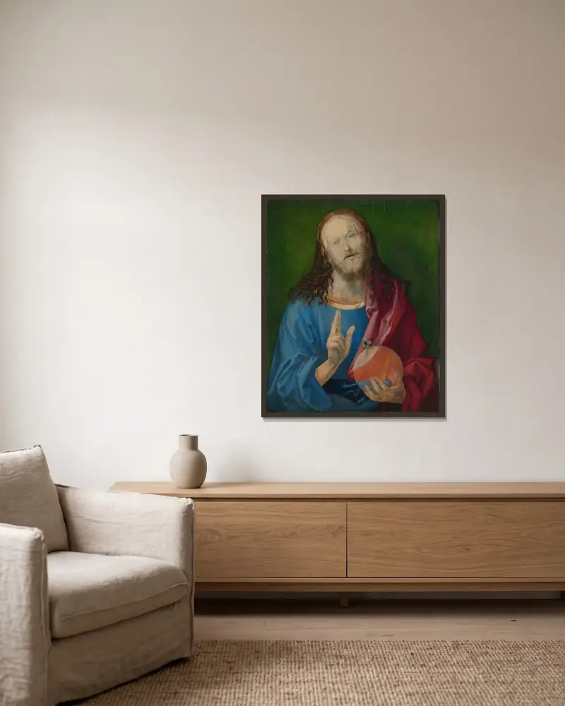 Salvator Mundi av Albrecht Dürer inramad på en vägg
