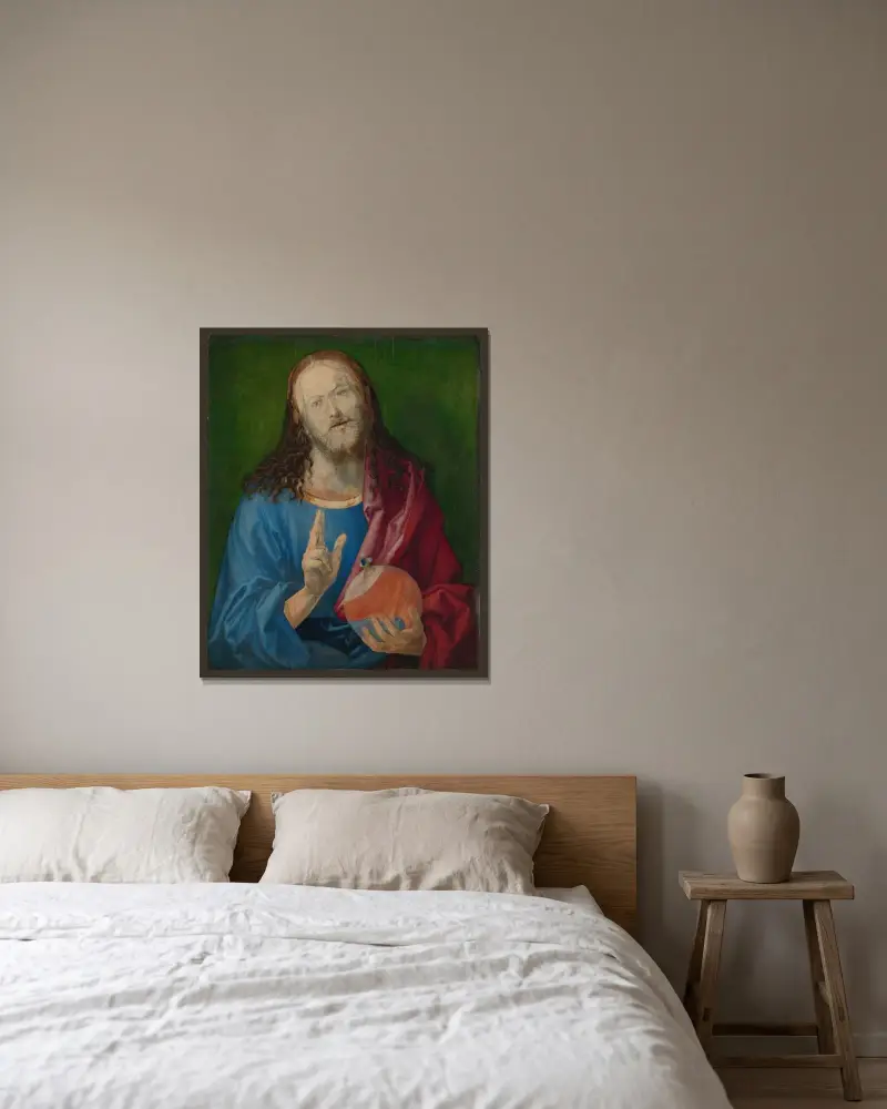 Salvator Mundi av Albrecht Dürer inramad på en vägg