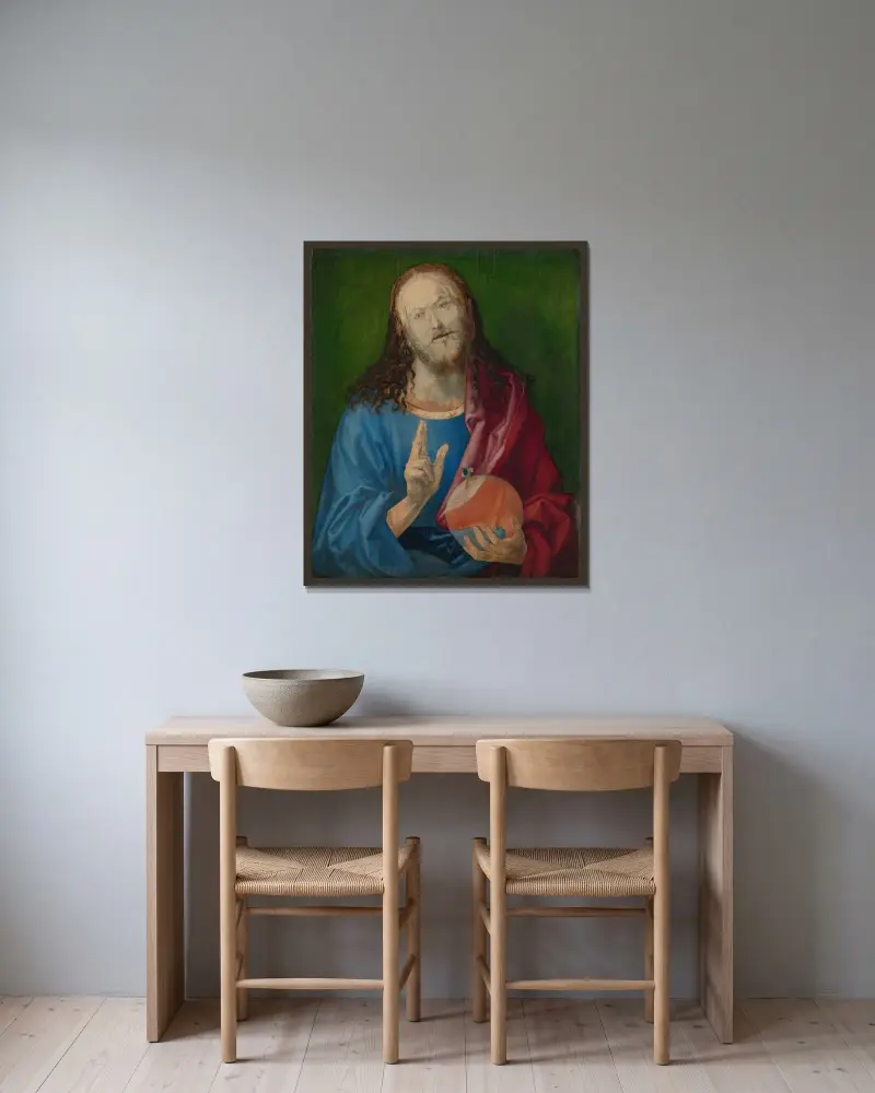 Salvator Mundi av Albrecht Dürer inramad på en vägg