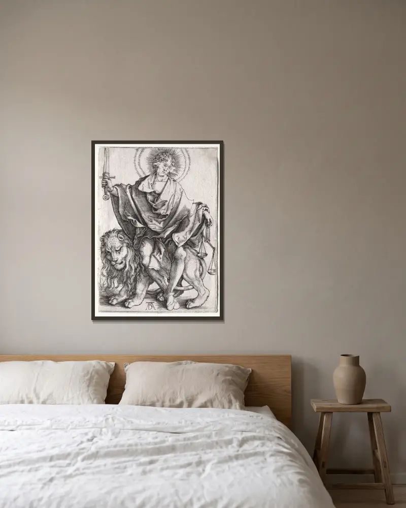 Son of Righteousness av Albrecht Dürer inramad på en vägg