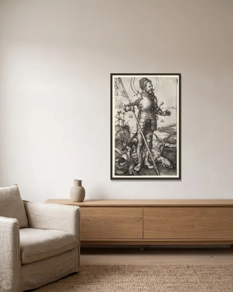 Der heilige Georg zu Fuß von Albrecht Dürer gerahmt an einer Wand