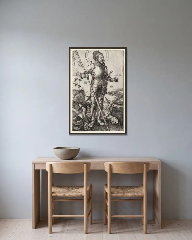 Der heilige Georg zu Fuß von Albrecht Dürer gerahmt an einer Wand