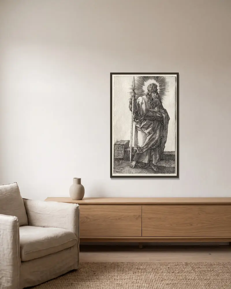 Der Apostel Thomas von Albrecht Dürer gerahmt an einer Wand