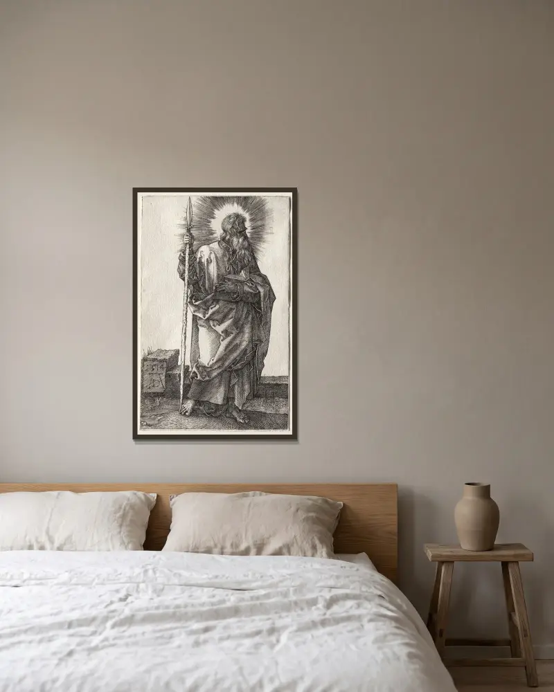 Der Apostel Thomas von Albrecht Dürer gerahmt an einer Wand