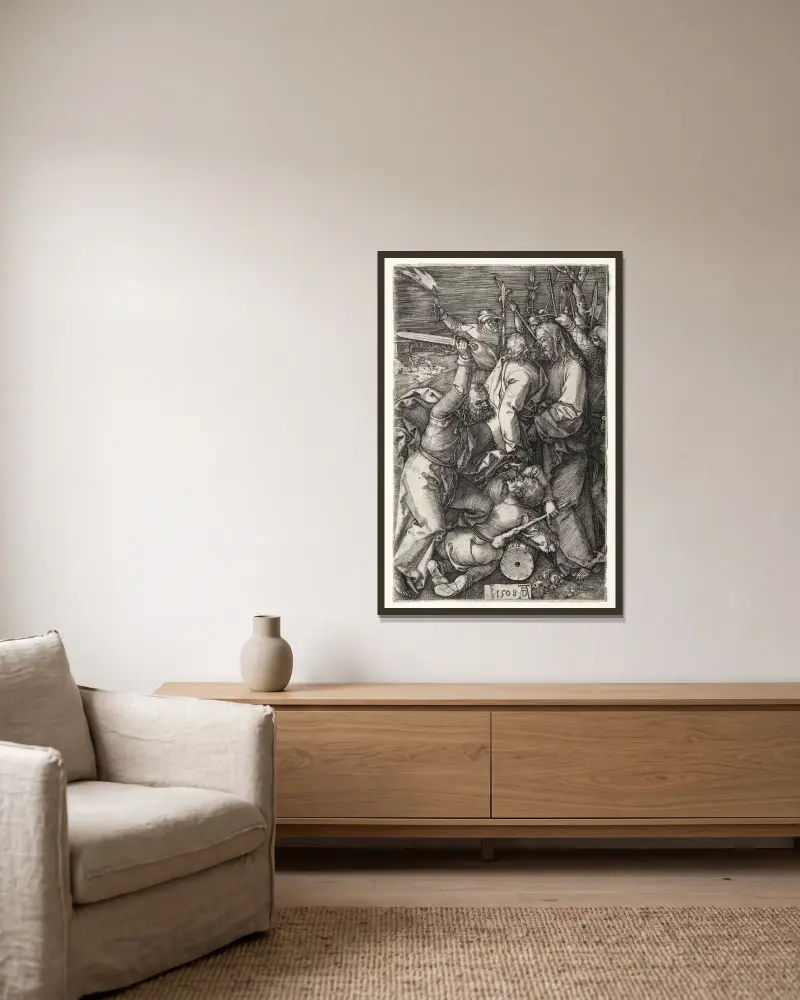Judas förråder Kristus av Albrecht Dürer inramad på en vägg