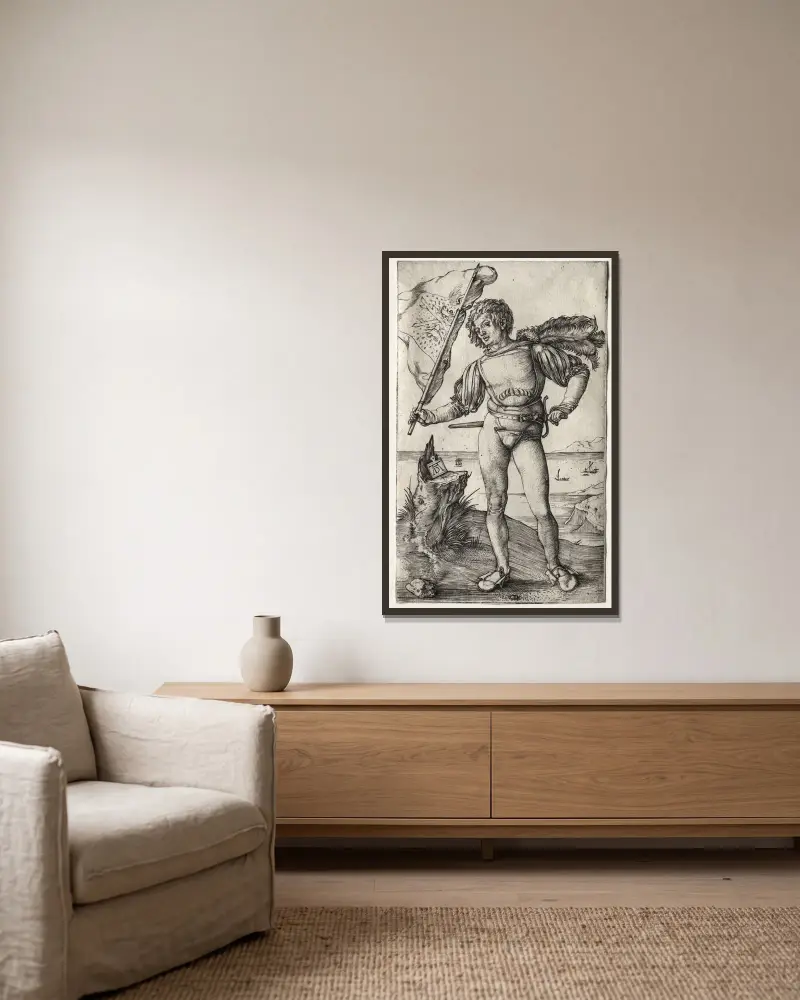 Der burgundische Fahnenträger von Albrecht Dürer gerahmt an einer Wand
