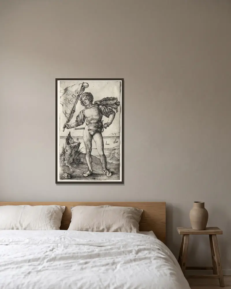 Der burgundische Fahnenträger von Albrecht Dürer gerahmt an einer Wand