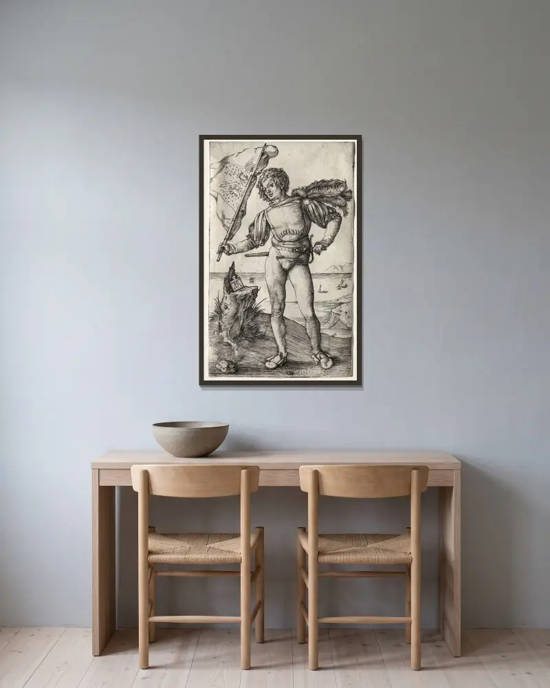 Der burgundische Fahnenträger von Albrecht Dürer gerahmt an einer Wand
