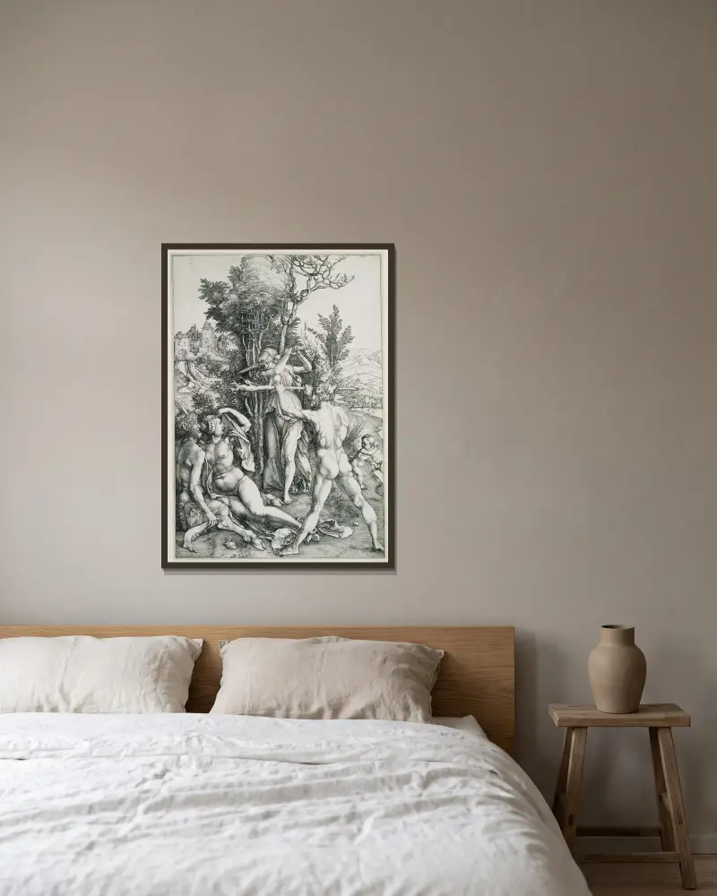Dygdens och njutningens kamp inför Herkules av Albrecht Dürer inramad på en vägg