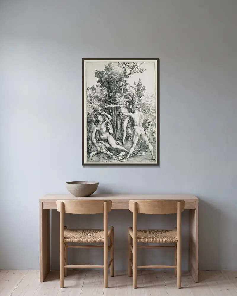Dygdens och njutningens kamp inför Herkules av Albrecht Dürer inramad på en vägg