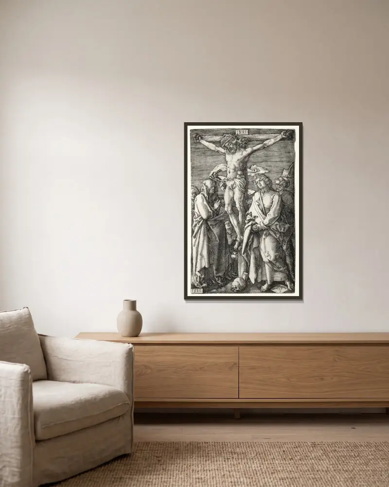 Ukřižování, 1511, Albrecht Dürer v rámu na stěně
