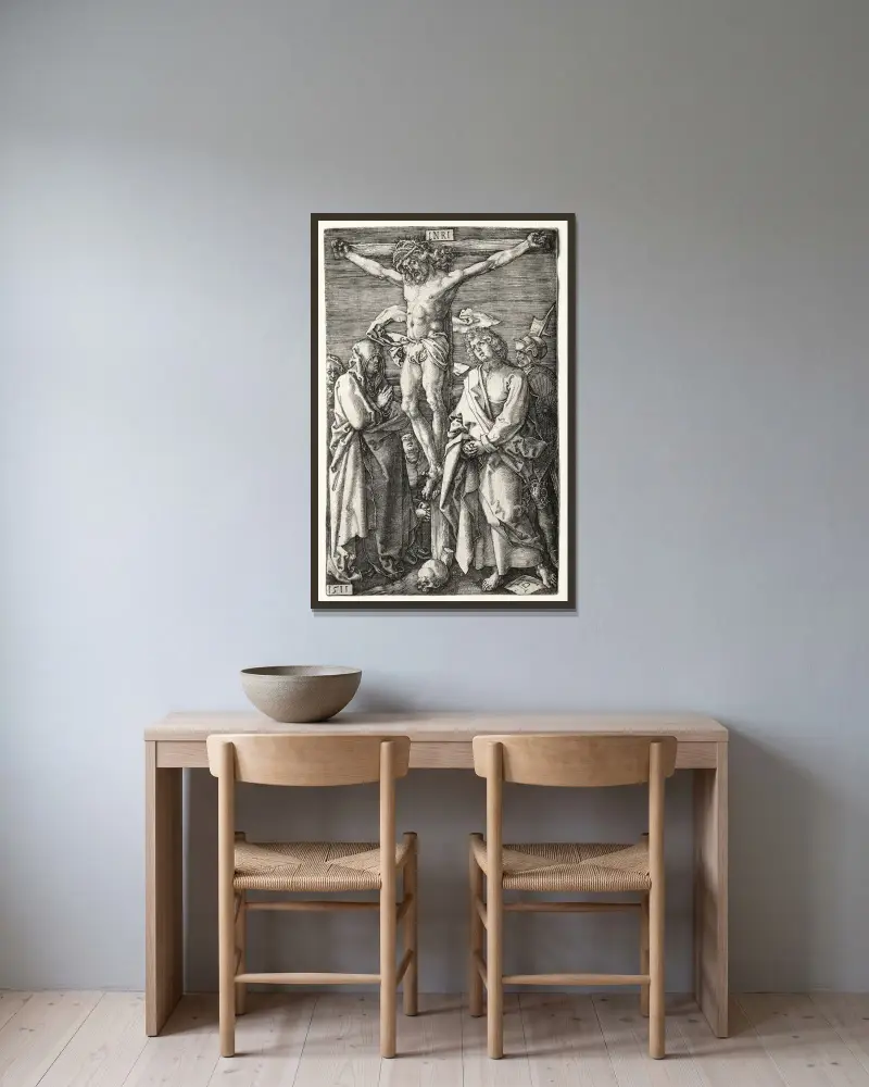 Ukřižování, 1511, Albrecht Dürer v rámu na stěně
