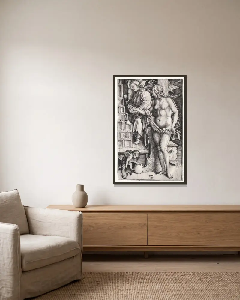 Der Traum des Doktors von Albrecht Dürer gerahmt an einer Wand