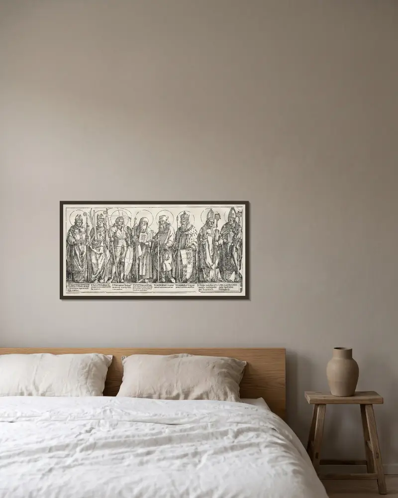 Die acht Heiligen Österreichs von Albrecht Dürer gerahmt an einer Wand