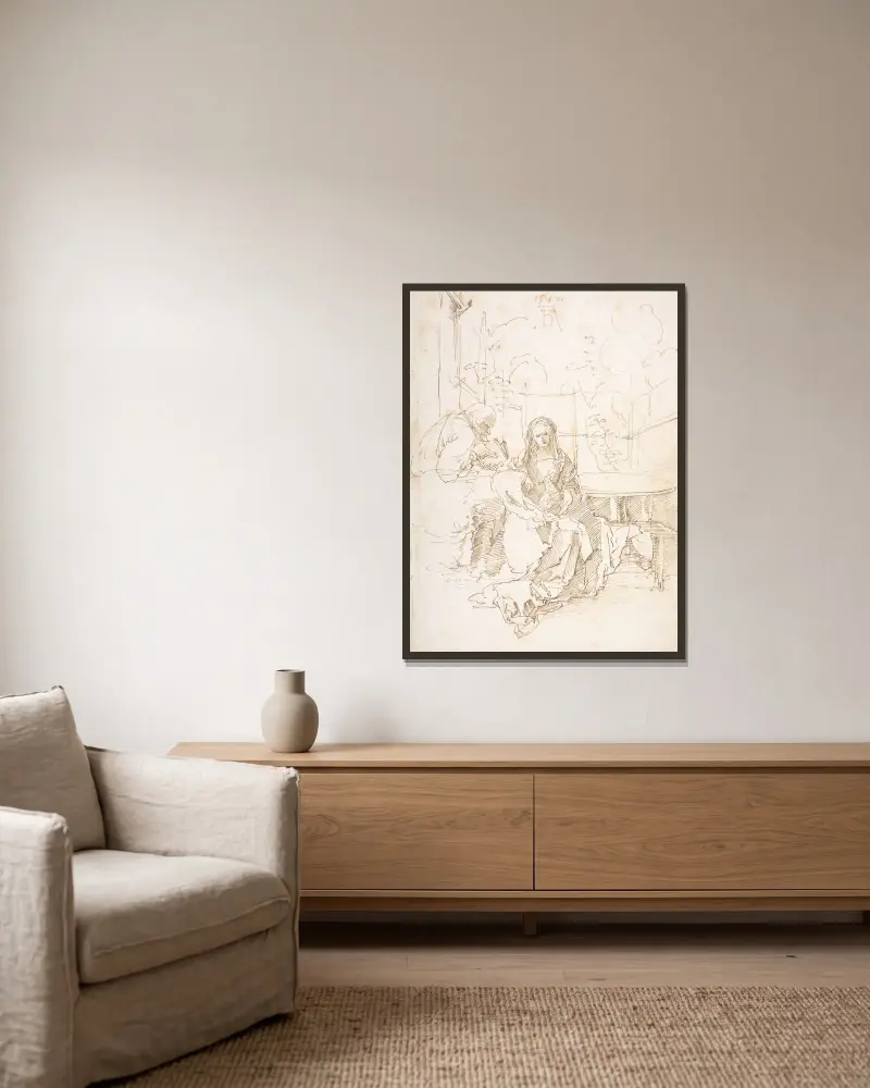 Den heliga familjen i en inhägnad trädgård av Albrecht Dürer inramad på en vägg