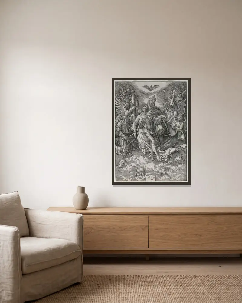 The Holy Trinity av Albrecht Dürer inramad på en vägg