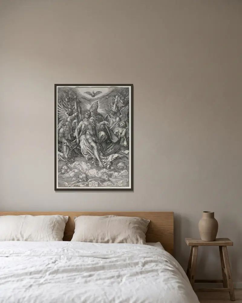 The Holy Trinity av Albrecht Dürer inramad på en vägg