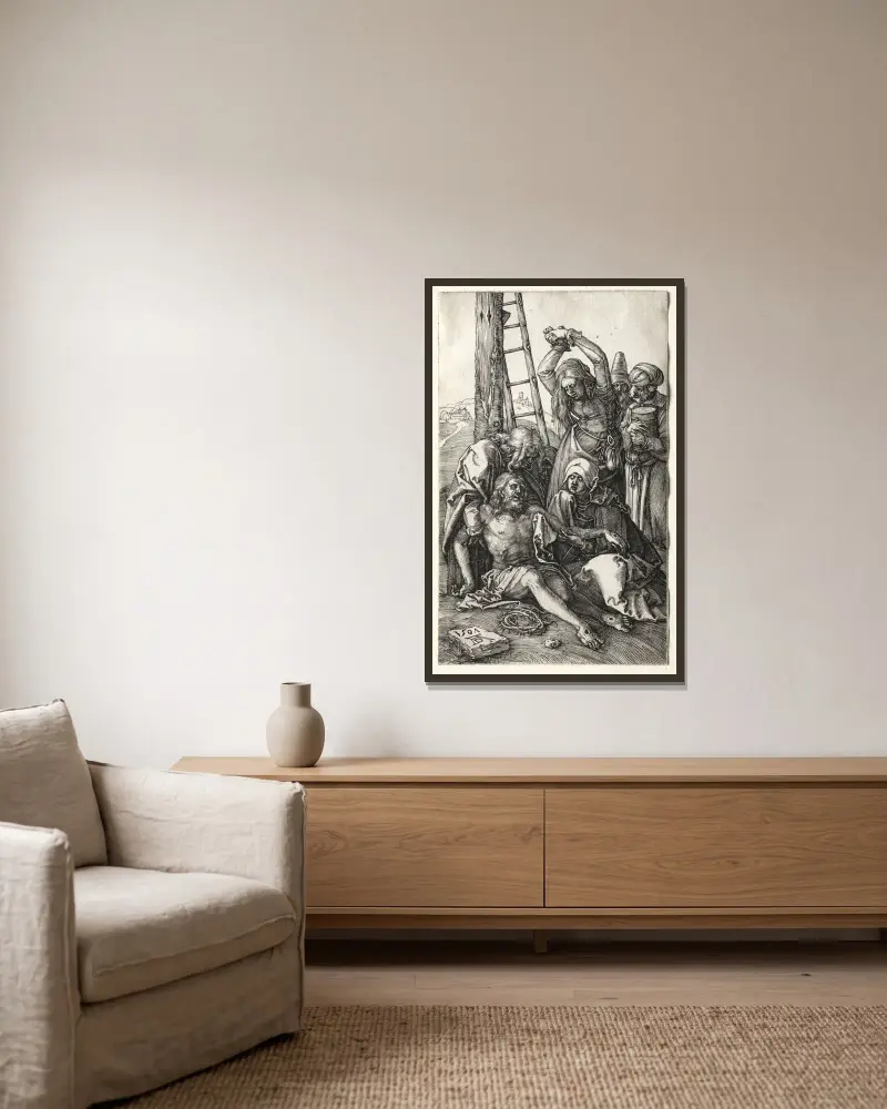 Die Beweinung Christi von Albrecht Dürer gerahmt an einer Wand