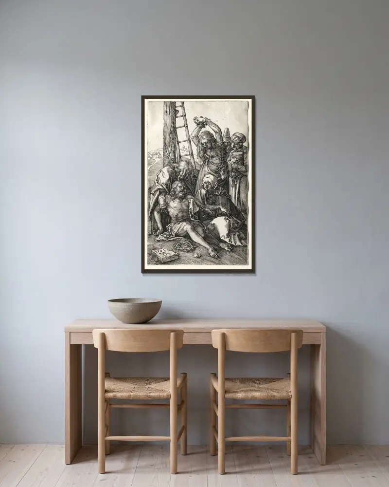 Die Beweinung Christi von Albrecht Dürer gerahmt an einer Wand