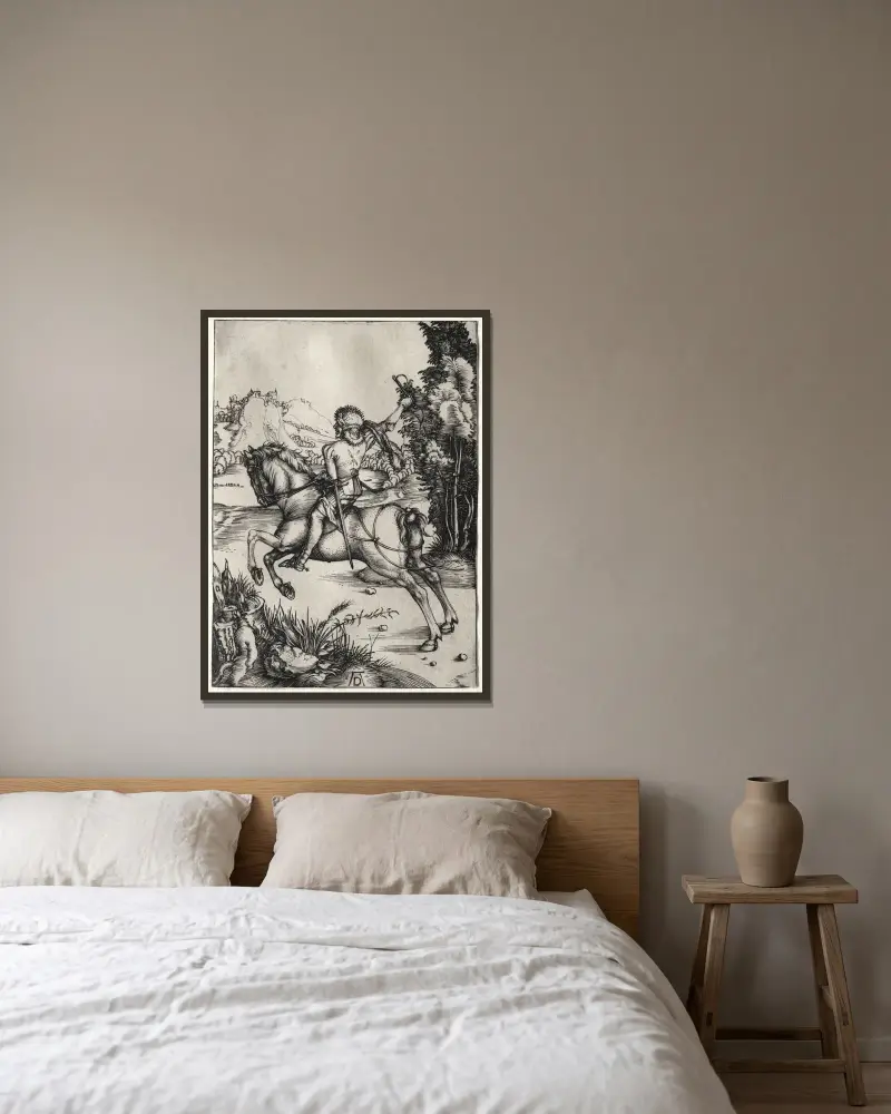 The Little Courier av Albrecht Dürer inramad på en vägg