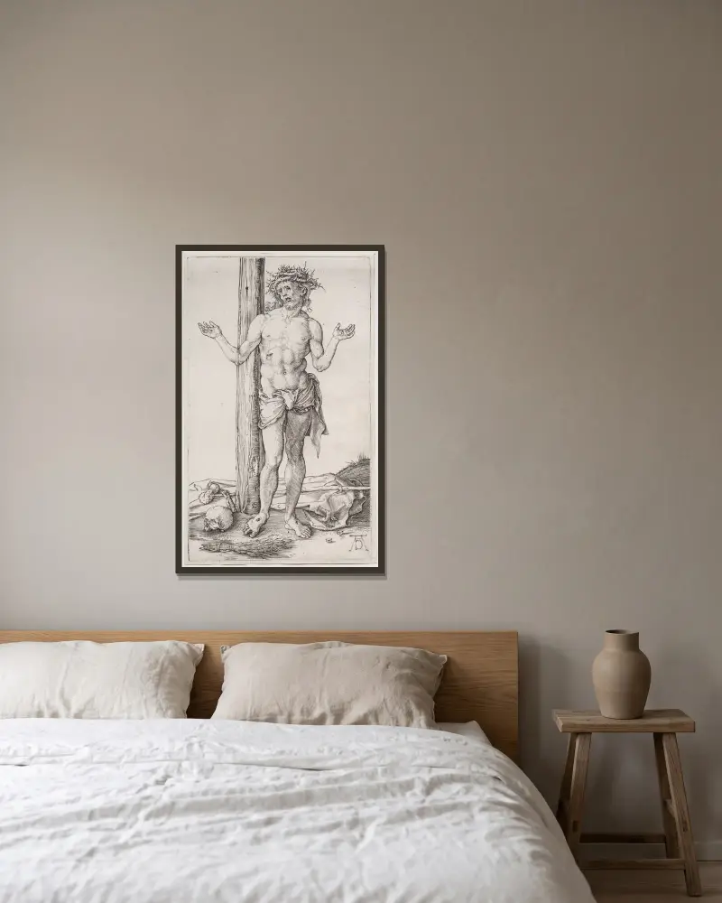 Mąż Boleści stojący z uniesionymi rękami, Albrecht Dürer w ramie na ścianie