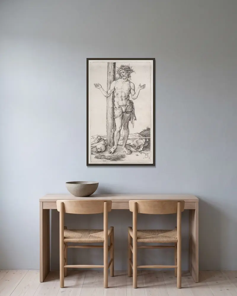 Mąż Boleści stojący z uniesionymi rękami, Albrecht Dürer w ramie na ścianie
