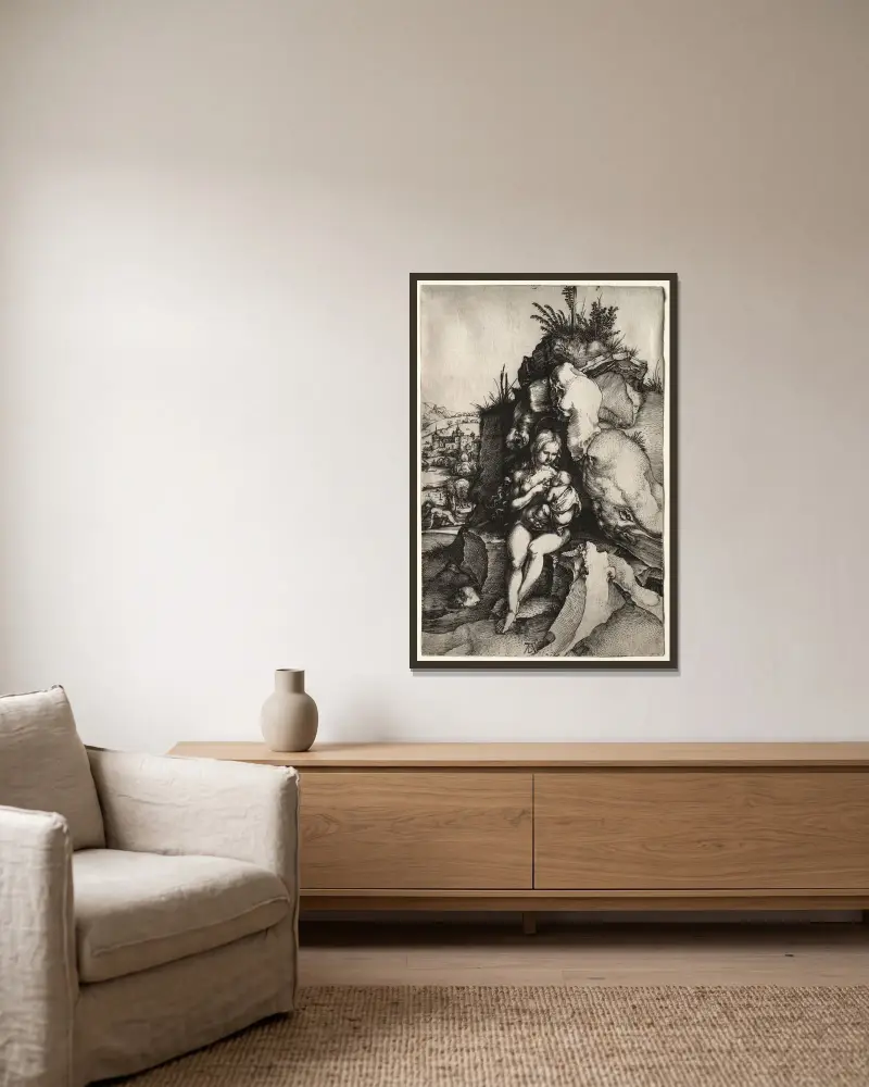 Johannes Chrysostomos botgöring av Albrecht Dürer inramad på en vägg